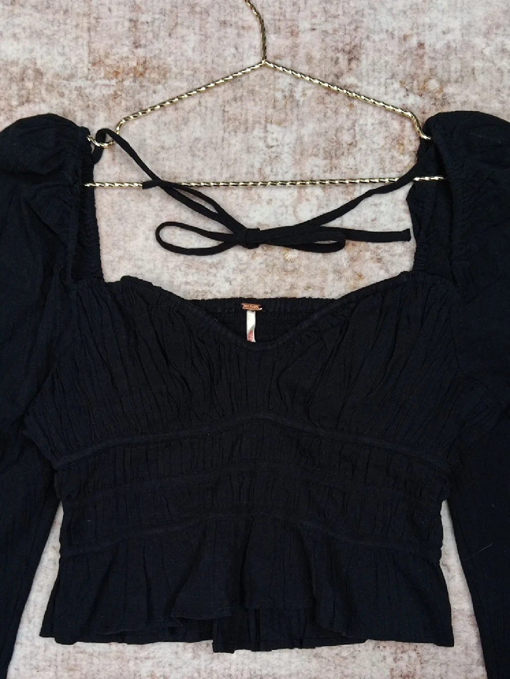 Free People Aurora Black Crop Long Sleeve Top
